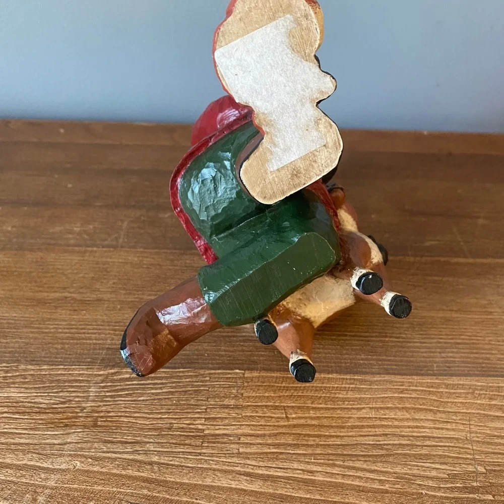 Tate Hand‎ Carved Wood Santa Figurine Woodland Animals Fox Fawn Folk Art Signed